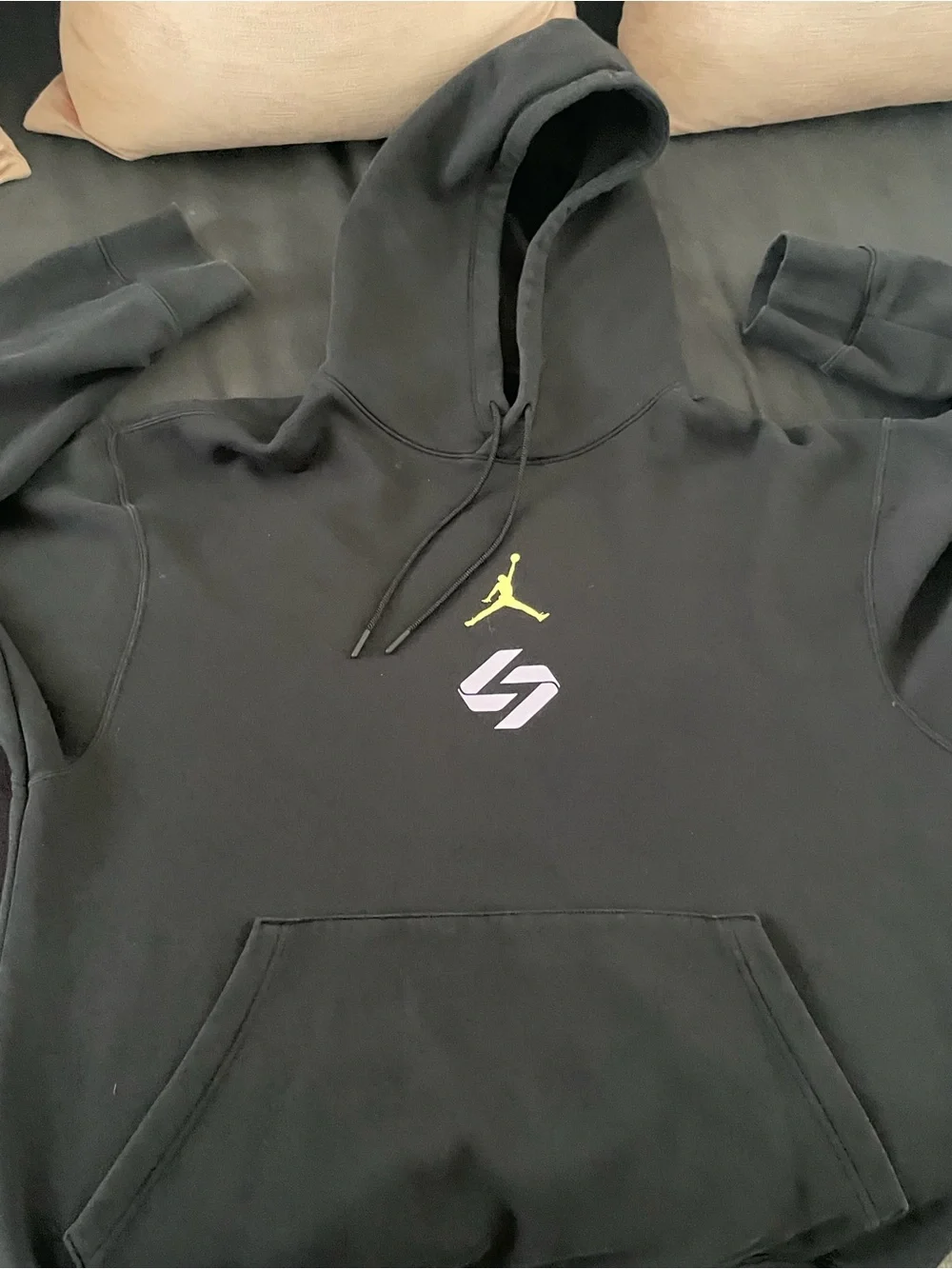 Jordan Black Hoodie with Yellow Jumpman and White Graphic